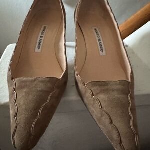 Manolo Blahnik Brown Suede Flats